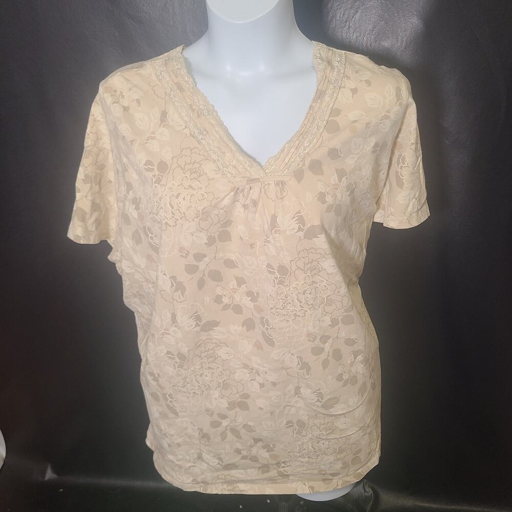 Basic Editions tan brown floral print t-shirt size 3X